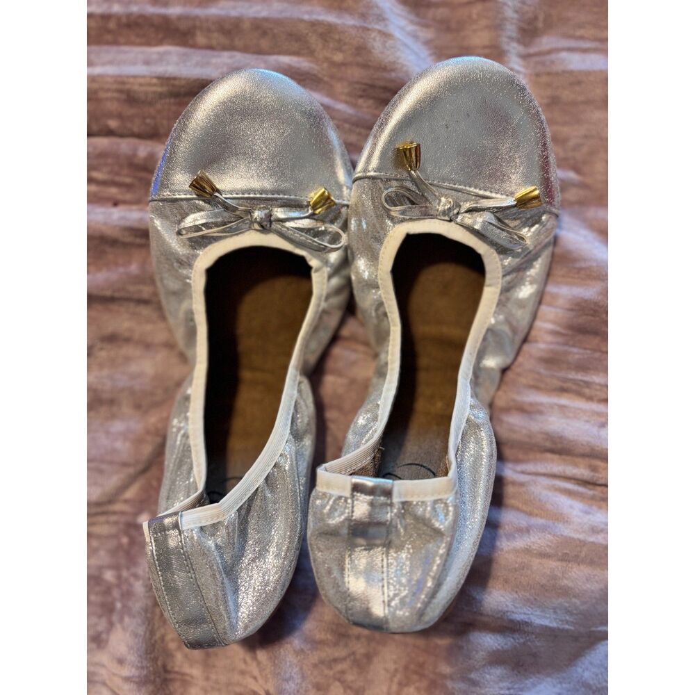 Talaria Premium Foldable Silver Ballet Flats Gold Tassels Travel Compact Size